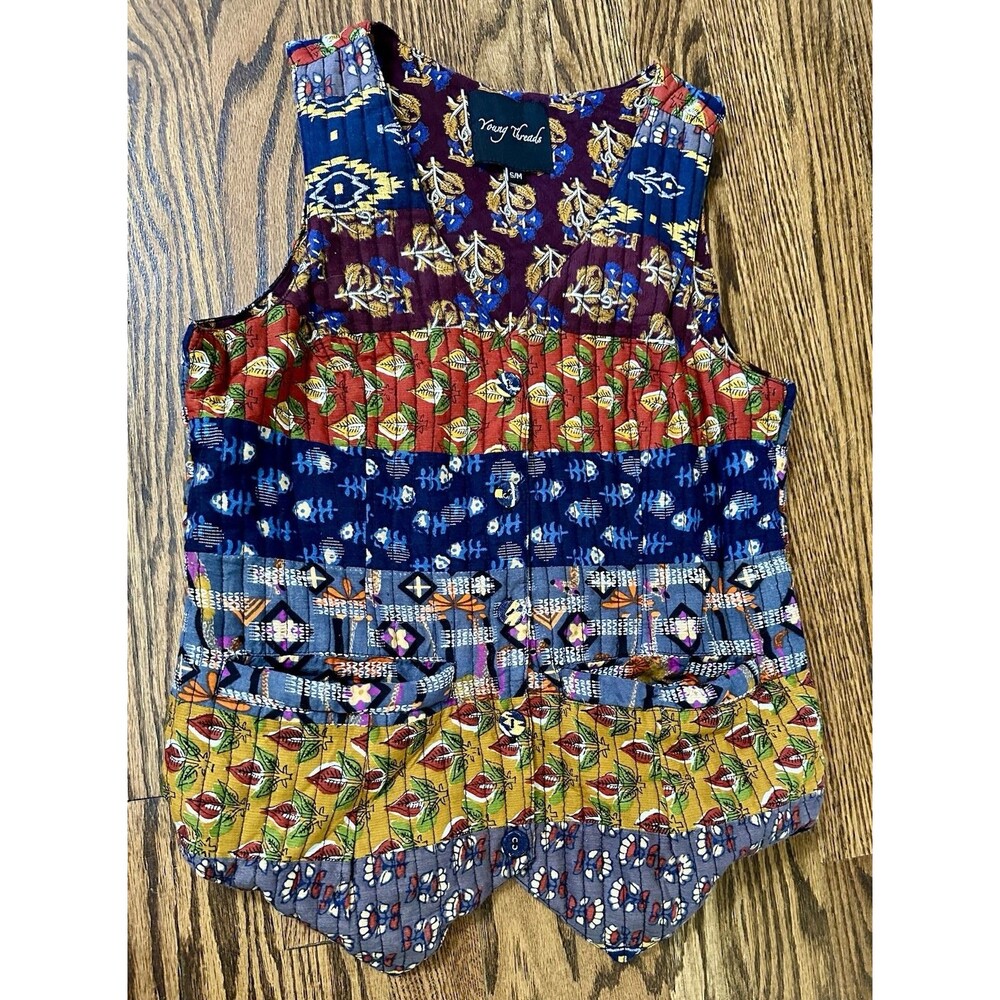 Young Threads Women's S/M Hippie Boho Patchwork Quilted Vest 100% Cotton EUC